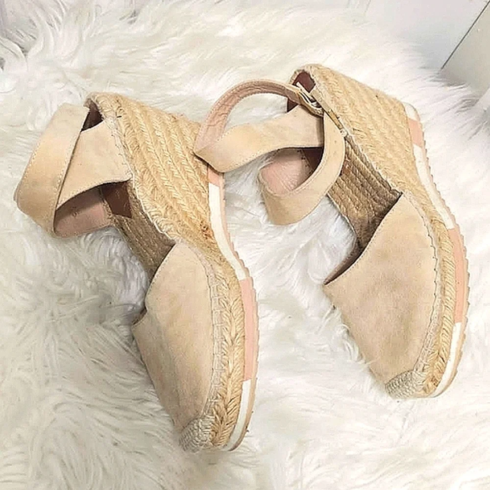 DIANE von FURSTENBERG Palermo Suede Wedge Espadrilles Ankle Wrap Strap Size 7M✌️